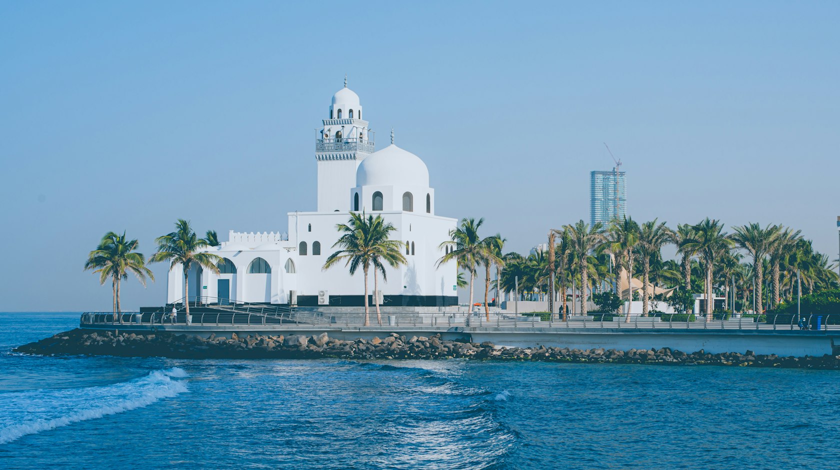A mosque on the Jeddah Corniche, Saudi Arabia